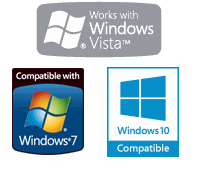 The SCALE suite has the ''Works with Windows Vista'', ''Compatible with Windows 7'' and ''Windows 10 Compatible'' logos.